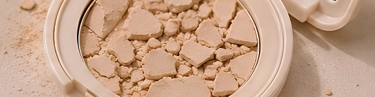 Cracked or broken pressed powder and compact products