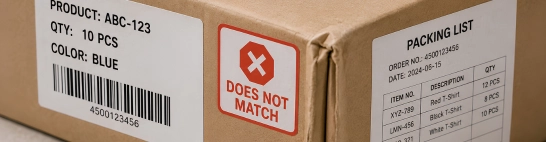 Cartons that do not match the labelling or packing list
