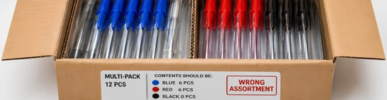 Wrong assortment mix or item count inside multi-packs