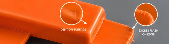 Moulding flash, sink marks or sharp edges on plastic items
